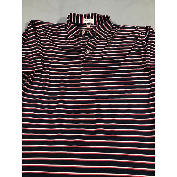Peter Millar Summer Comfort Golf Polo Shirt Mens L Navy Red Stripe Performance - Picture 2 of 7